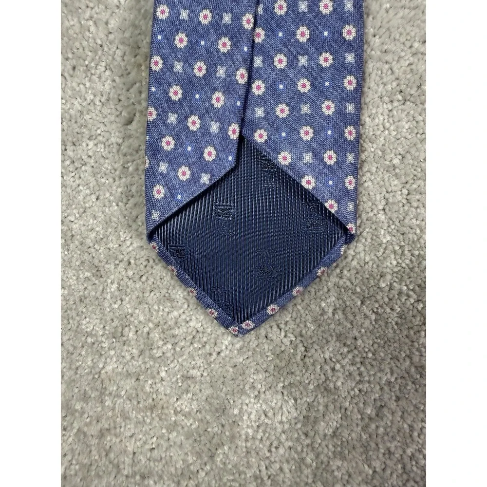 The Clothierie Phoenix Mens Silk Tie Blue Floral Handmade 100% Silk